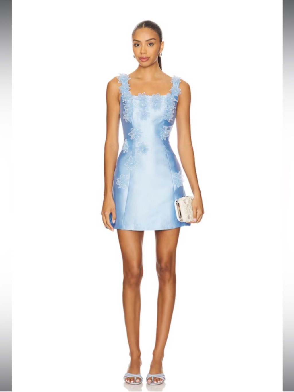 Elliatt Elder Blue Embellished Floral Square Neck Mini Dress Size Large New